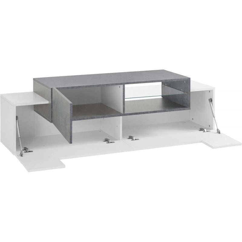Porta TV New Coro 160 – 2+1 ante con ripiano in vetro – Bianco Lucido/Ardesia