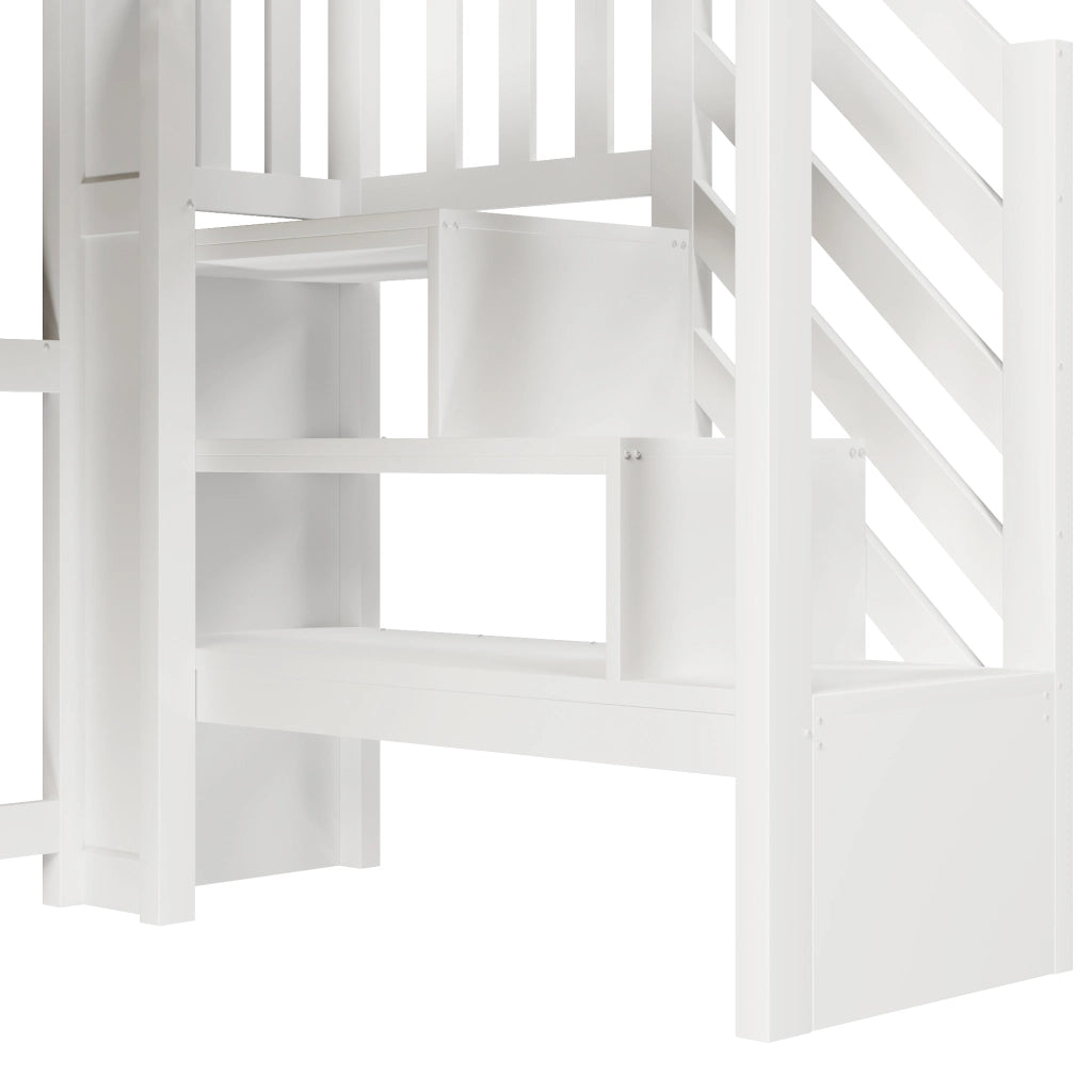 LETTO A CASTELLO ALTO 90x200 cm con LED, pino e MDF bianco