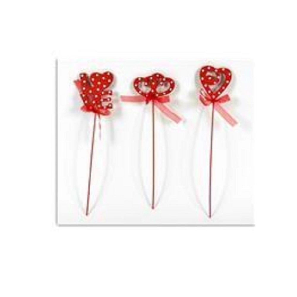 Trade Shop - Set 12pz Spillone Legno Con Fiocco Cuore Love 26cm San Valentino 3 Modelli -