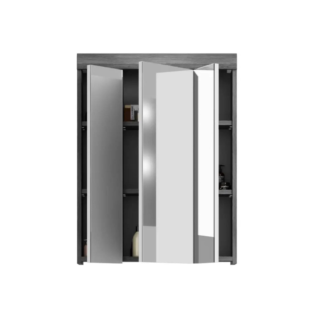 Mobile alto SCOTT – 3 ante con specchio – Grigio scuro e bianco – 60x79x18 cm