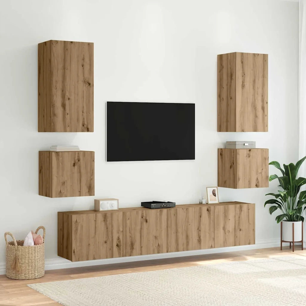 Mobile TV da parete con LED Rovere artigianale 100 x 35 x 41 cm