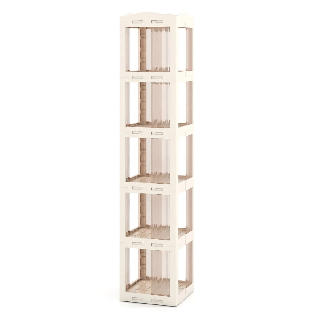 Libreria angolare 36,5 x 36 x 108 cm con 5 ripiani accessibilità a 360° design pieghevole in PP bianco 20_0017733