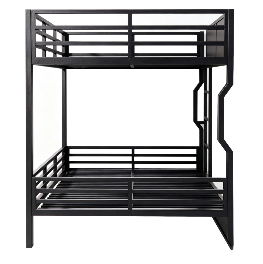 Letto a castello 140x200 cm con LED; scala laterale; in metallo e MDF; nero