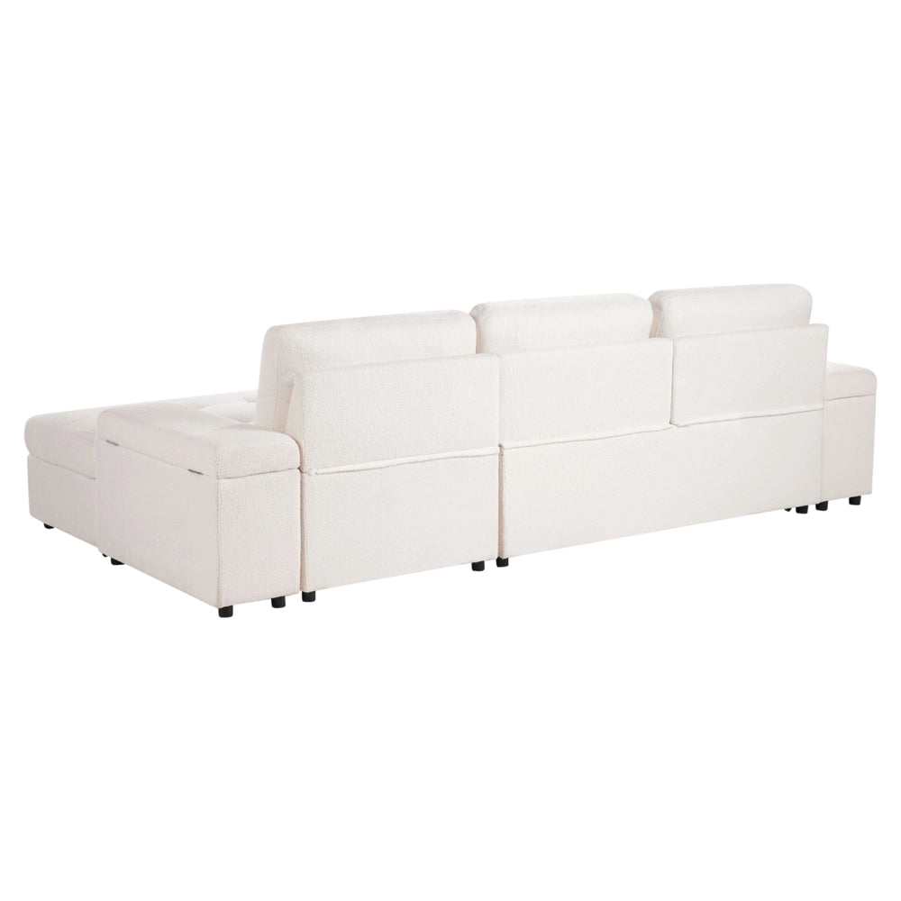 Divano letto angolare Bianco Boucle imbottito Orientamento a sinistra con letto contenitore