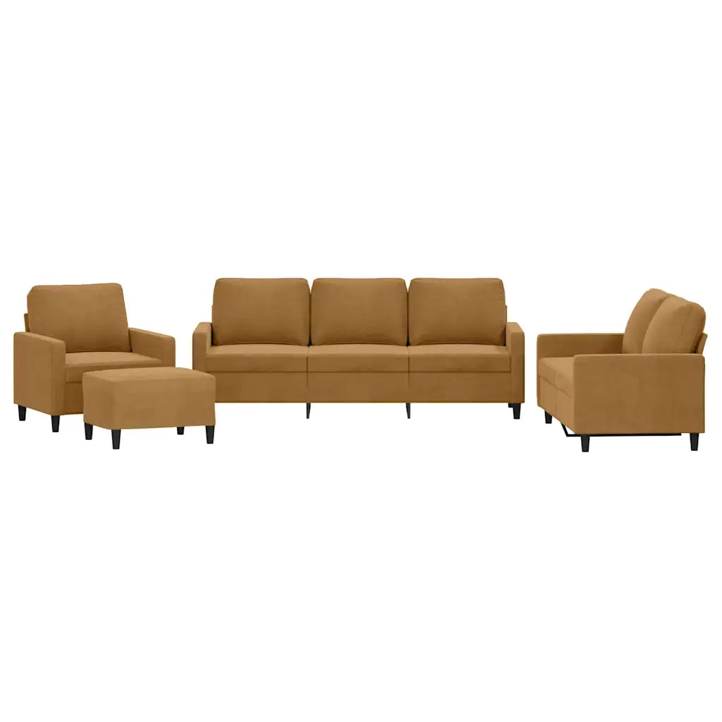 Set di Divani 4 pz con Cuscini Marrone in Velluto