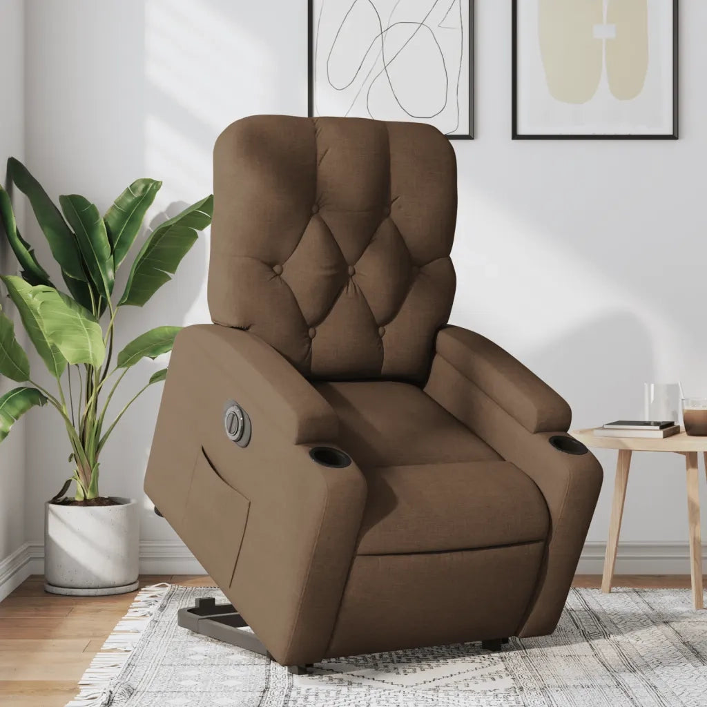 Poltrona Alzapersona Reclinabile Elettrica Marrone Tessuto 3204738
