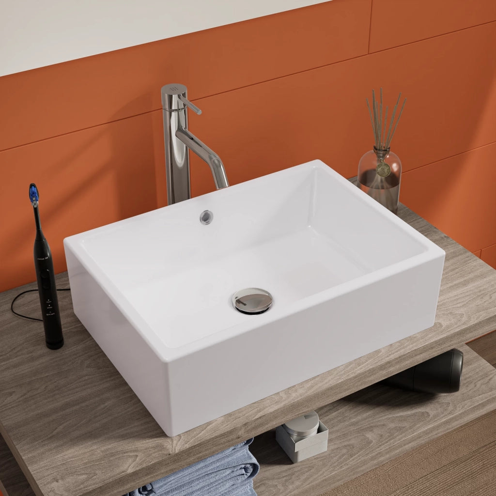 Lavabo da appoggio rettangolare con troppopieno 51,5x36x15 cm Bianco