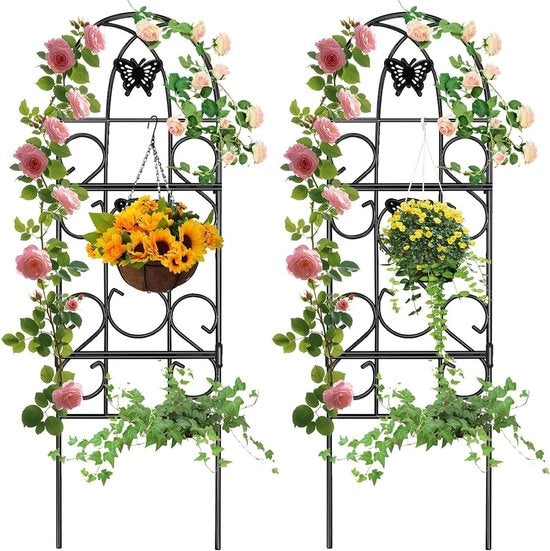 Trellis per Patio in Acciaio Inossidabile Nero da 152x46cm per Piante di Cucitura, Viti, Verdure, Fiori, Metallo, Reticolo, Pannelli a Maglia, 2 Pack