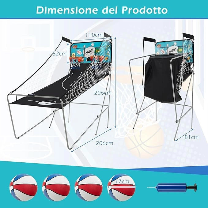 Macchina da Pallacanestro Elettronica, Canestro Basket da Camera a Doppio Tiro Pieghevole con Punteggio Elettronico, 4 Palle, 8 Modalità di Gioco e 2 Canestri (Verde)