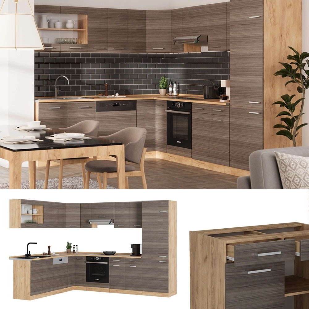 Vicco Cucina angolare completa Grigio nobile/rovere dorato 227 x 287 cm , PL Marmo