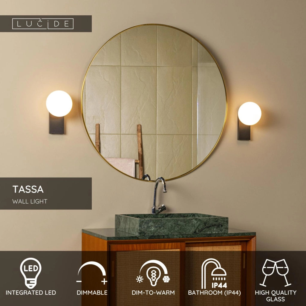 Applique bagno LED 10W vetro nero TASSA Lucide IP44