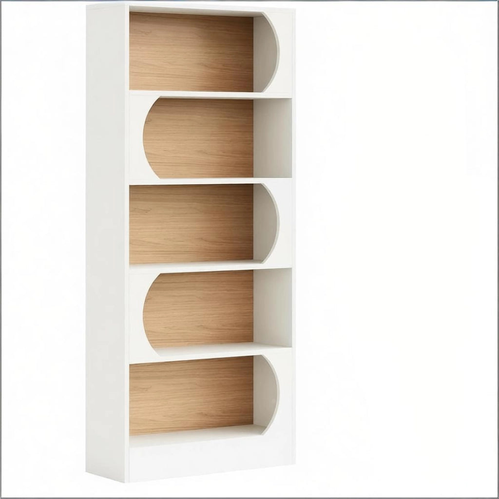 Libreria bianca a 5 ripiani in MDF, scaffale alto autoportante per soggiorno, studio e camera