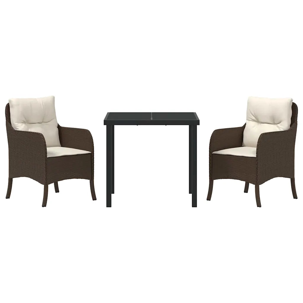 Set da Pranzo per Giardino con cuscino 3 pcs Marrone polyrattan 3380155