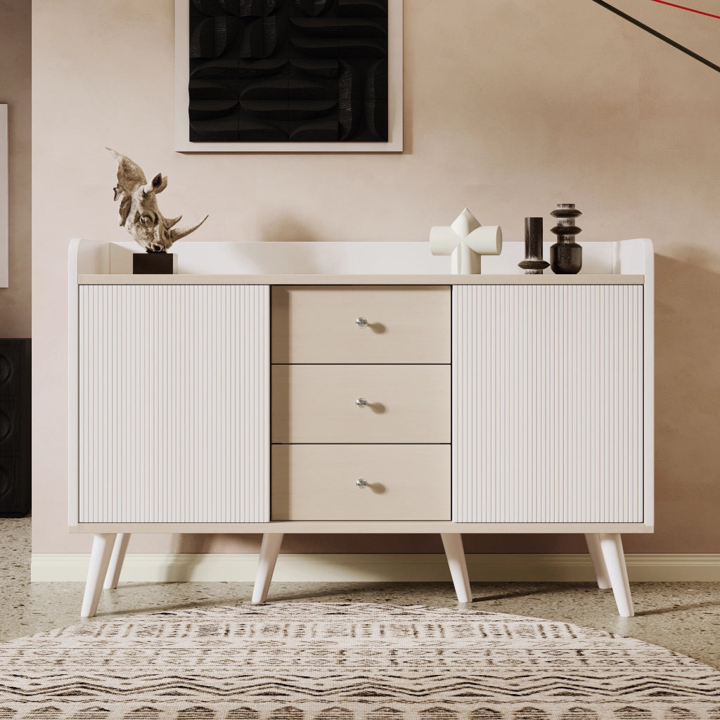 Credenza e Madia con 2 Ante Scorrevoli e 3 Cassetti; Ripiani Regolabili; Stile Moderno; in MDF; 117;5??39;5??79 cm; Bianco