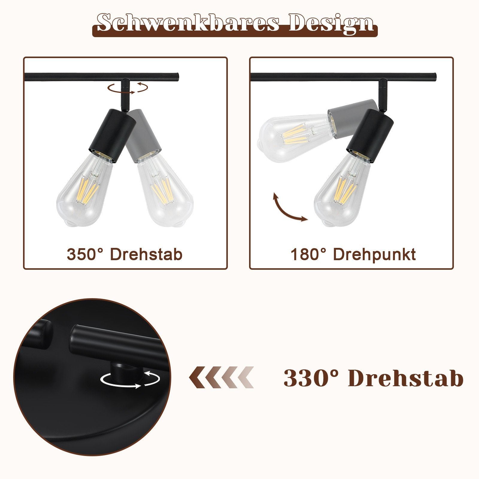 ZMH Faretto da soffitto nero - Lampada da soffitto con faretti E27 orientabili a 350° per camera da letto vintage