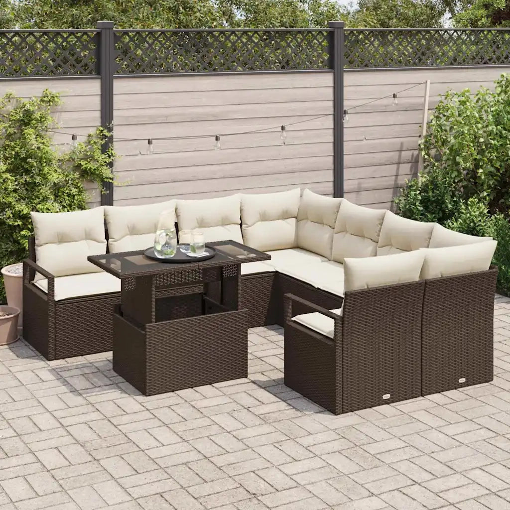 Set Divano da Giardino con cuscino 9 pcs Marrone Poly Rattan 3357531