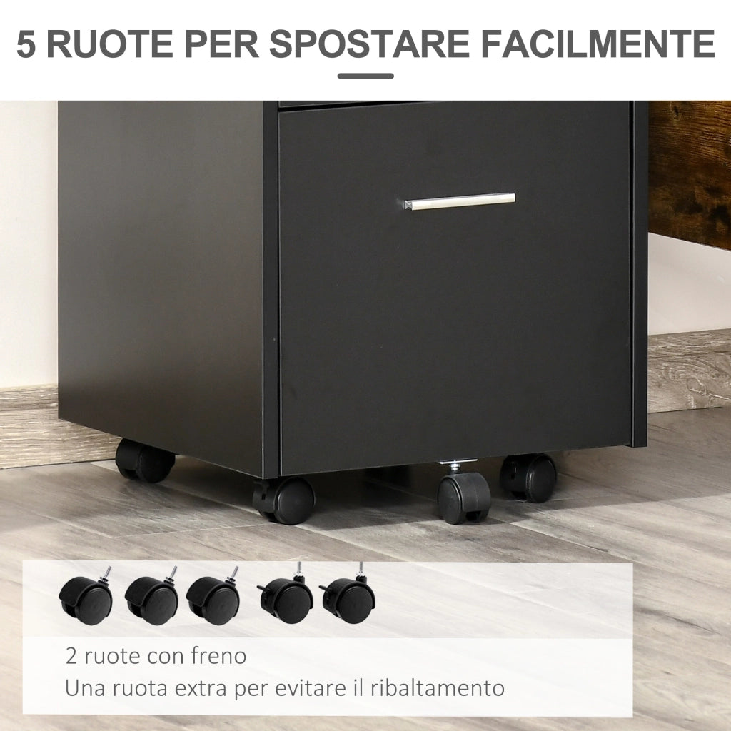 Cassettiera Portadocumenti a 4 Ruote 39x40x65 cm Cassettiera con Serratura in Truciolato Nero