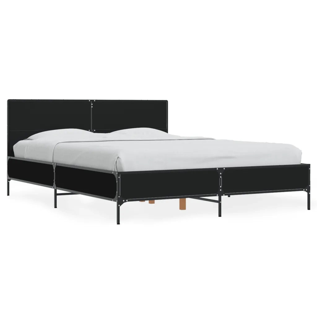 Letto matrimoniale | Letto per adulti | Giroletto Nero 140x200 cm in Legno Multistrato e Metallo