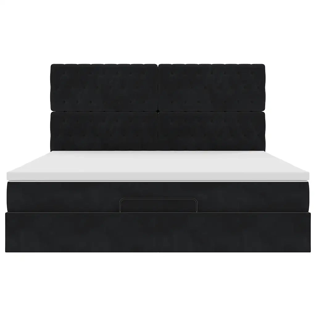 Struttura Letto Pouf con Materassi Nero 180x200 cm in Velluto 3314410