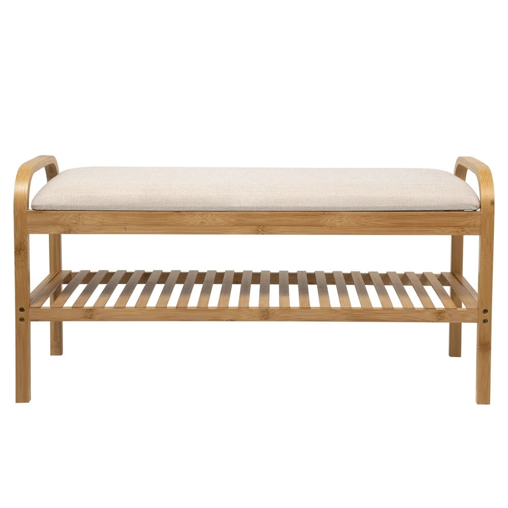 Trade Shop - Panca Con Scarpiera In Bamboo 2in1 Multifunzionale H45x90x34cm Ingresso Camera Corridoio -