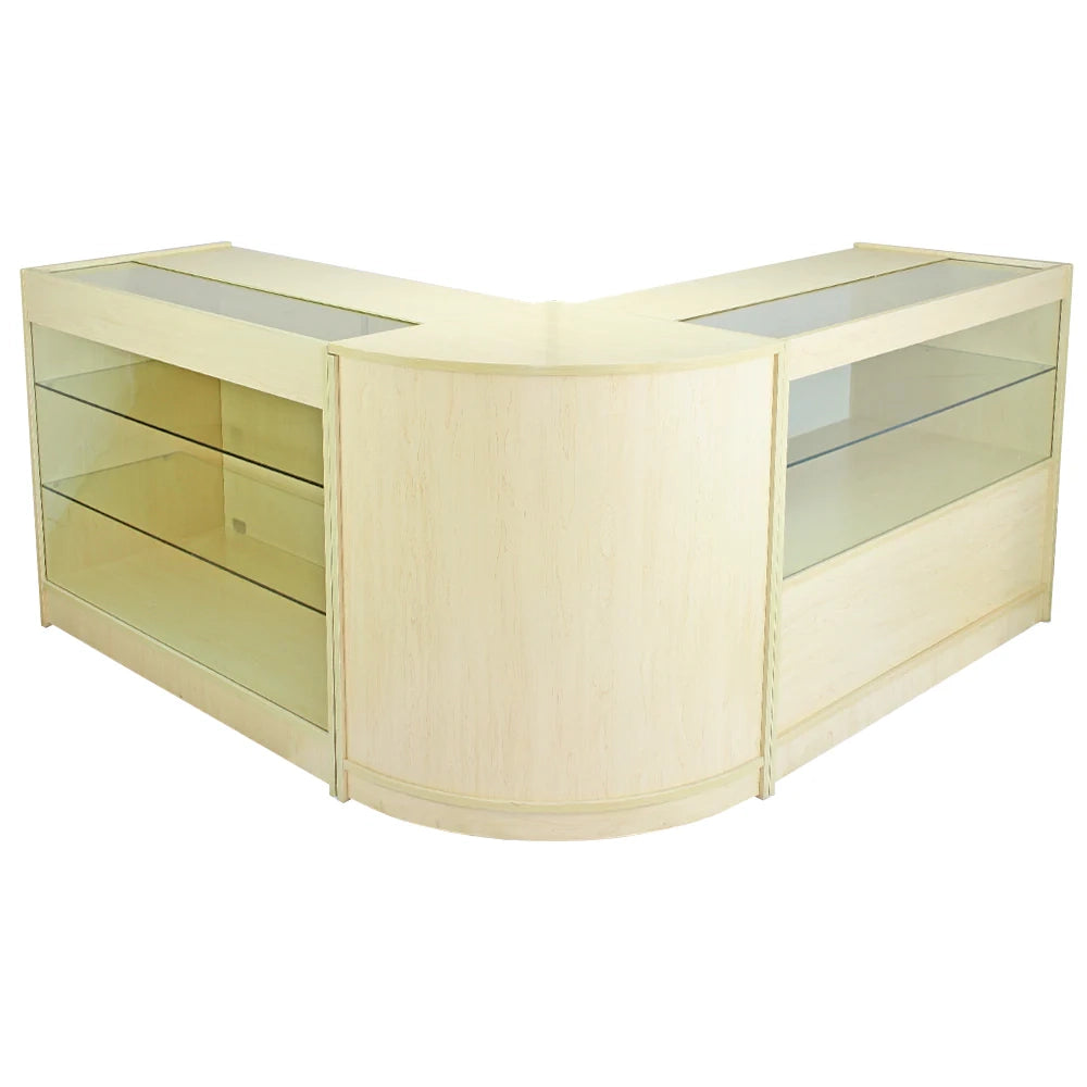 Set Solar con 3 Banconi da Negozio e Reception con Finitura in Acero Laminato