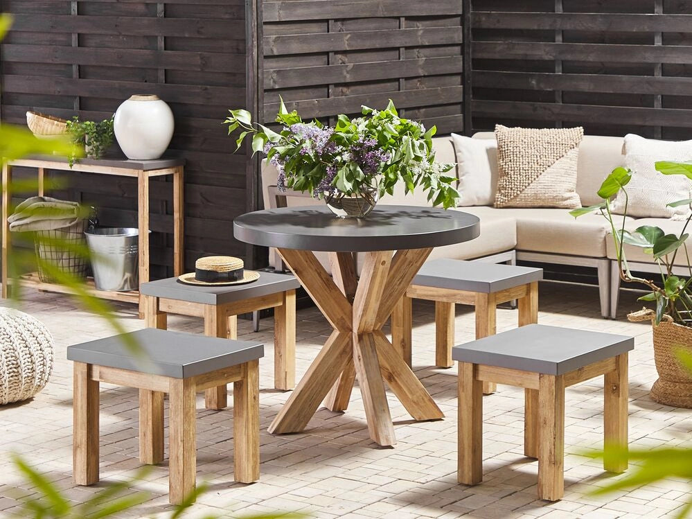 Tavolo da Pranzo da Giardino con Piano in Cemento in Legno di Acacia ø 90 cm