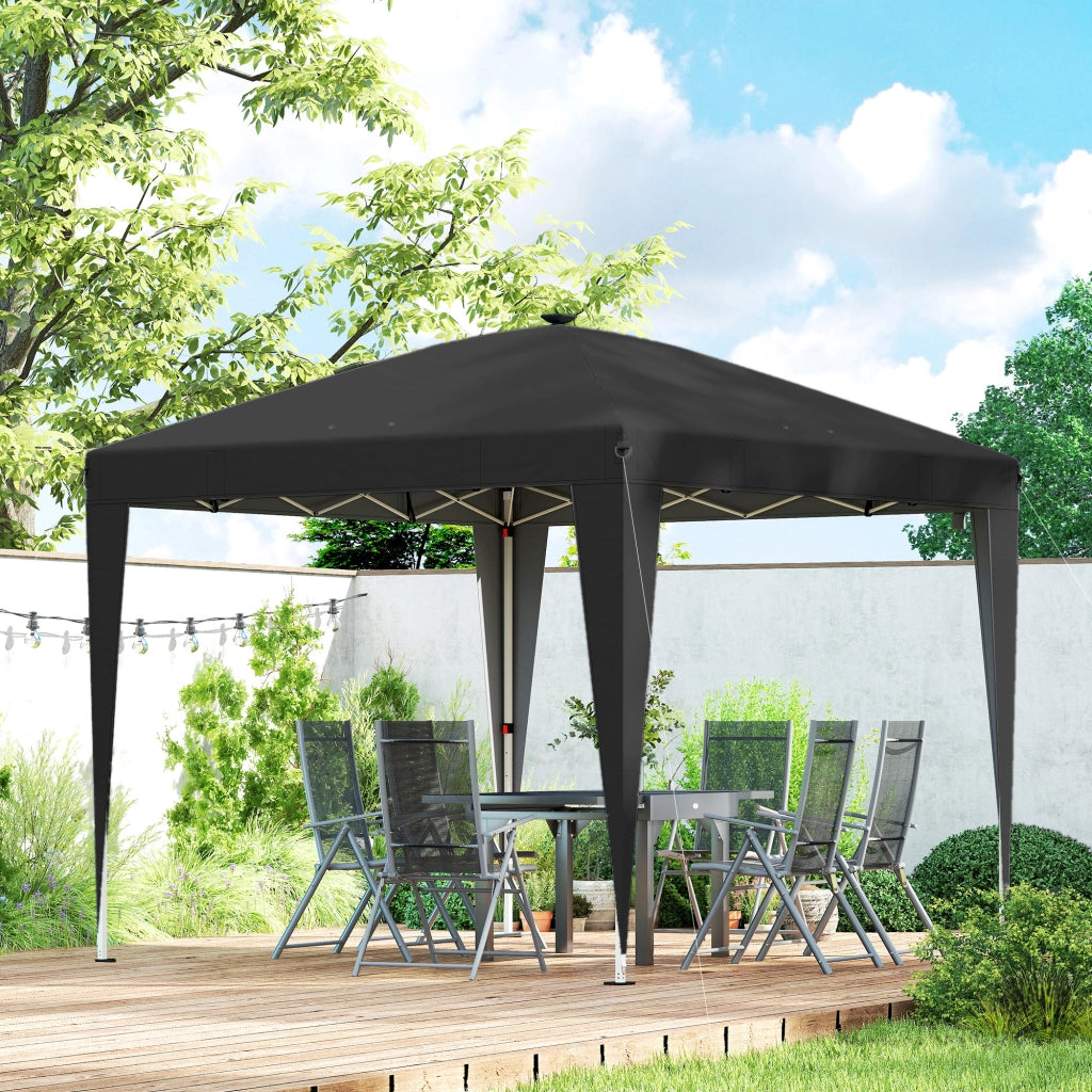 Gazebo Pieghevole da Giardino 297x297x288 cm ad Altezza Regolabile con Luce Centrale e Telecomando in Metallo e