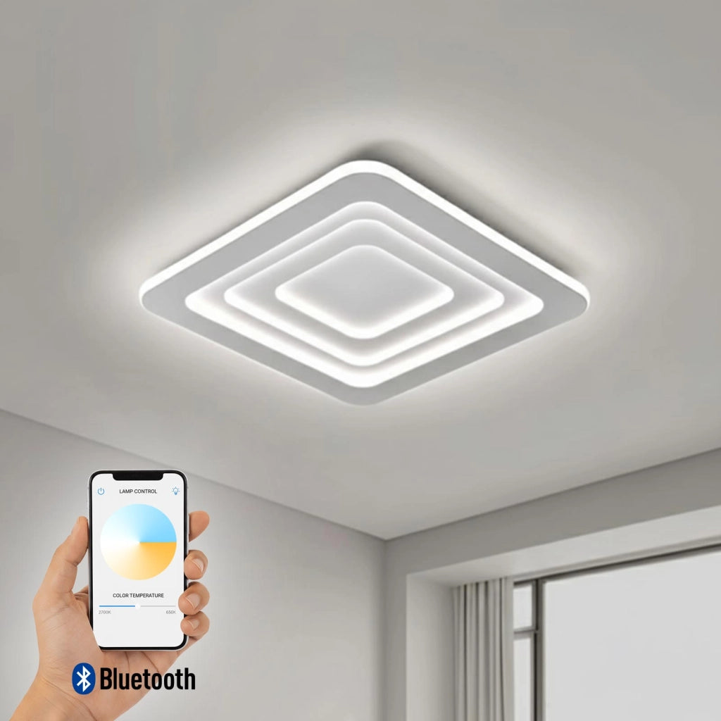 Plafoniera moderna LED 64W design geometrico lampada BLUETOOTH 3 step luce camera da letto ufficio con telecomando