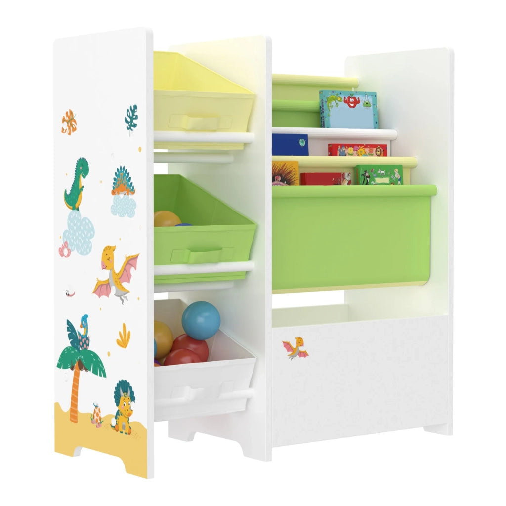 Scaffale portaoggetti per bambini con 3 contenitori aperti bianco/verde/giallo 03_0006996