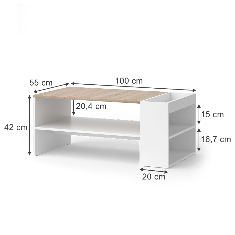 Vicco Tavolino da salotto Bianco/Sonoma 100 x 55 cm con ripiani