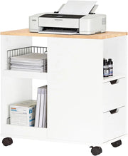 Supporto per Stampante con Ruote – Mobiletto per Stampante con Cassetti e Vani, Tavolino Multifunzionale per Ufficio e Home Office, L60xP30xH60 cm, FBT130-WN