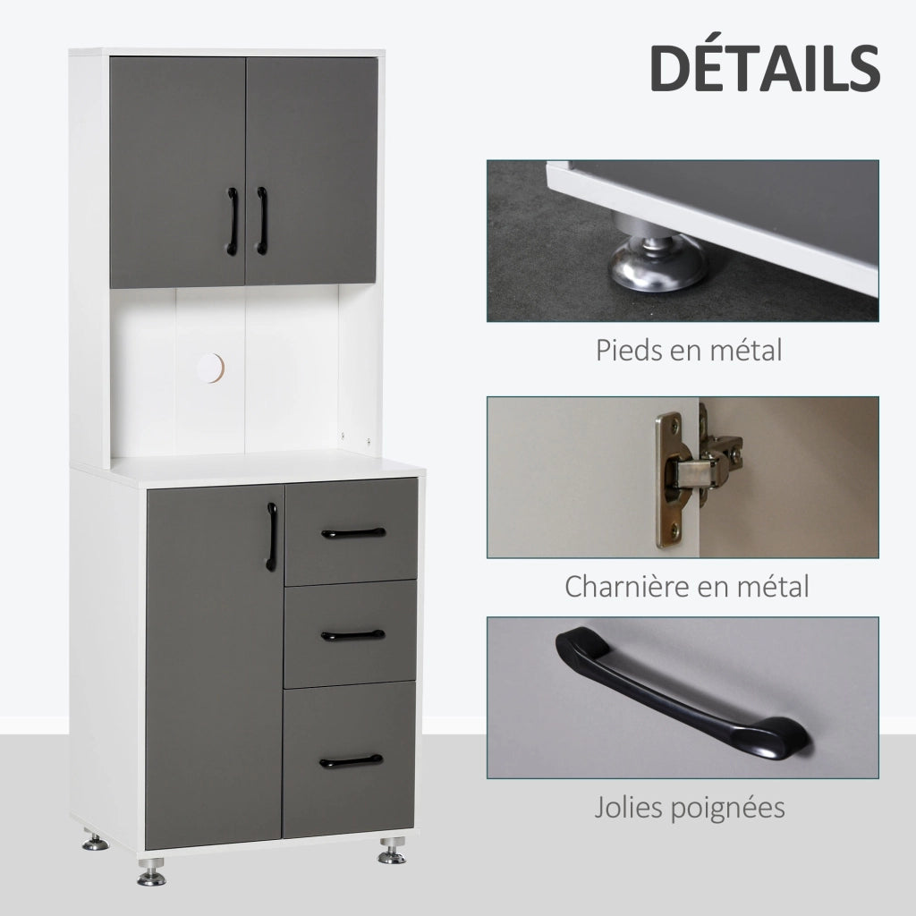Armadio da cucina con 3 cassetti e ripiano ¨C zephmum ¨C grigio e bianco 60x40x160 cm
