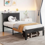 Letto singolo 90 × 200 cm con contenitore sottoletto, struttura in metallo e MDF, senza materasso, nero