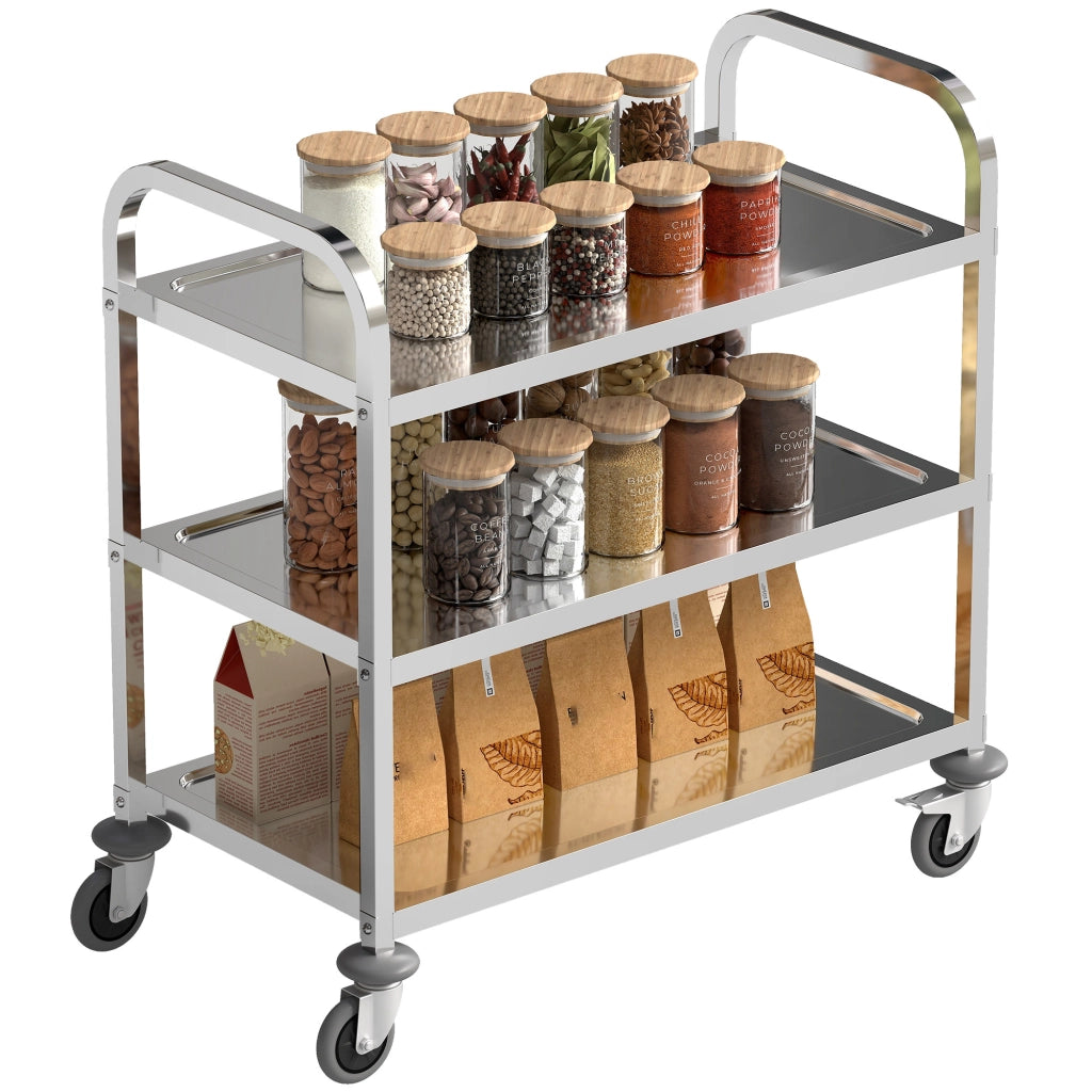 Carrello da Cucina 3 Ripiani ¨C Minimal ¨C Acciaio Inossidabile Argento 90.5x50.5x88.2cm