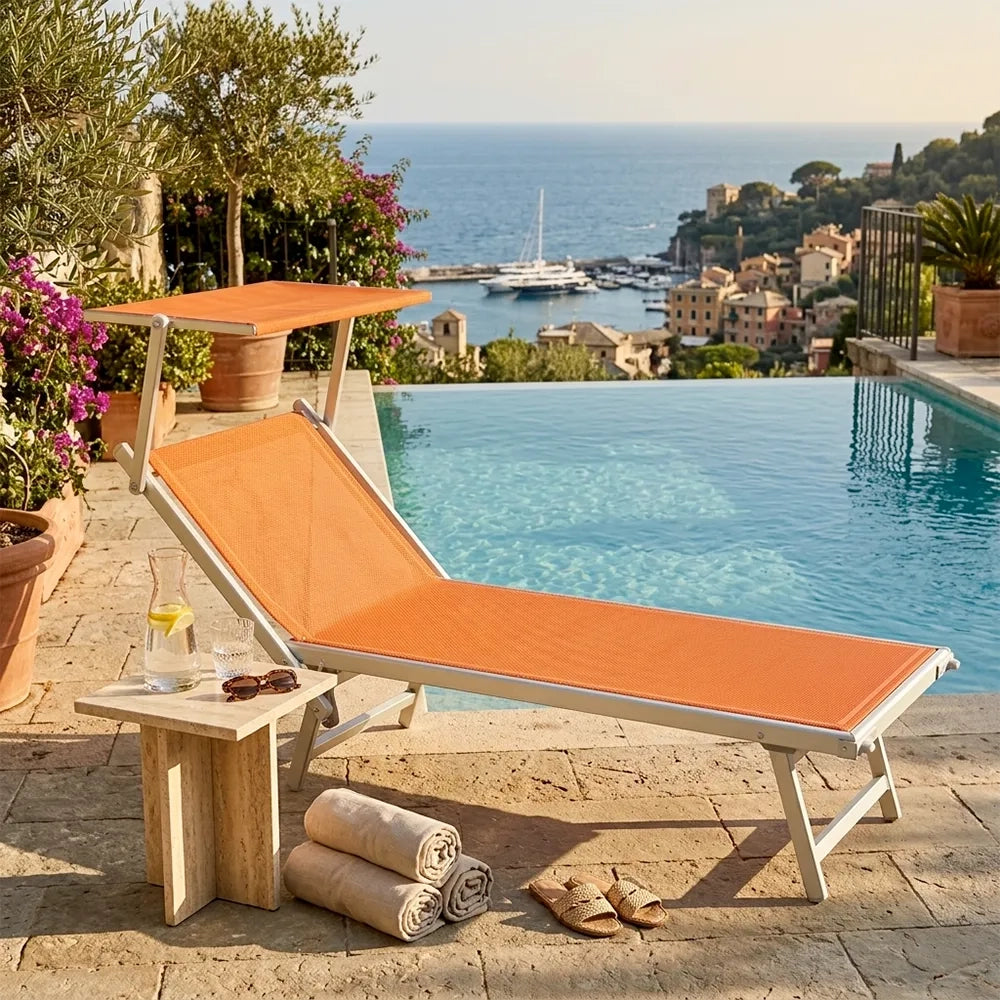 Tempo Style - Lettino Prendisole Terracotta con Parasole e telaio bianco