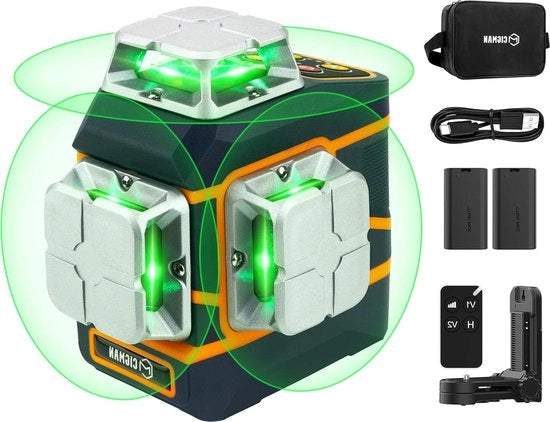 Tre laser livelli a 360 gradi verdi autoaggiustanti - batterie ricaricabili sostituibili - illuminazione regolabile - laser da costruzione CM-801