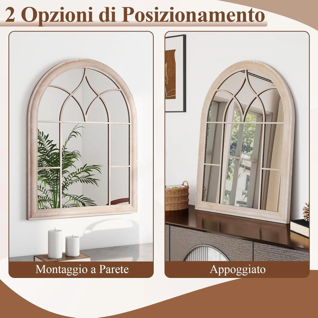 Specchio da Parete, Specchio a Finestra ad Arco con Cornice Metallica, Antideflagrante per Soggiorno Ingresso Corridoio, 88,5 x 69 cm (Stile 1)