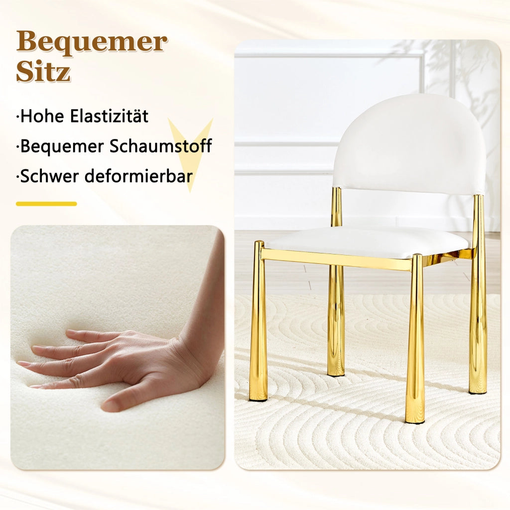 Sedia da Pranzo con Schienale Semicircolare Ergonomico e Gambe in Metallo, in PU Bianco 80 cm
