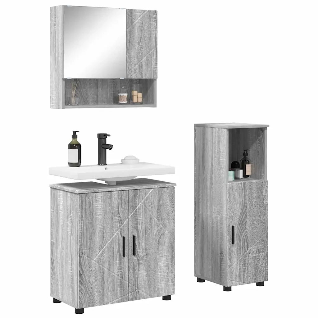 Set di mobili per il bagno con porta 3 pcs Grigio Sonoma 3392949