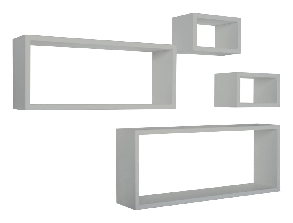 Set 3 Mensole Cubo da Parete Quadrato e Rettangolare in Fibra di Legno Merlino Grigio Sasso
