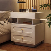 Comodino LED con 2 Cassetti e Ripiano Aperto, Bianco, 50x40x60 cm