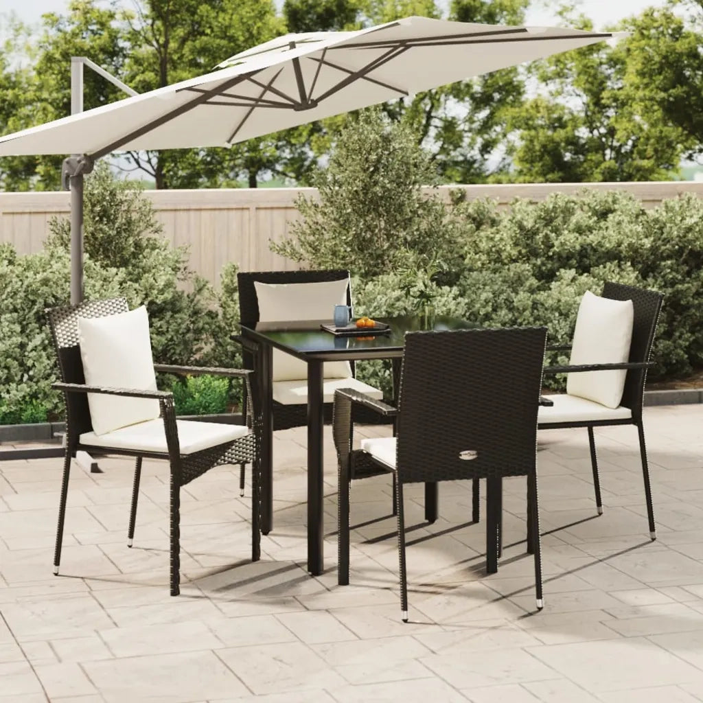 Set da Pranzo da Giardino 5 pz | Set Salotto da Giardino Nero con Cuscini in Polyrattan