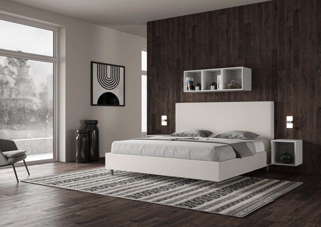 BS COM Letto contenitore imbottito 180x190 similpelle bianco