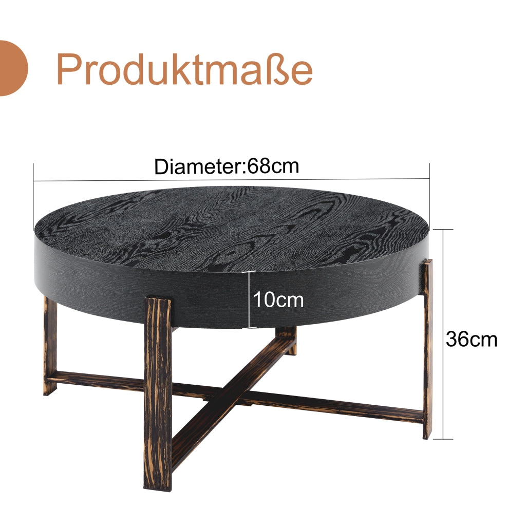 TAVOLO DA SALOTTO ROTONDO 68 cm MDF Nero e Metallo Bronzo Antico