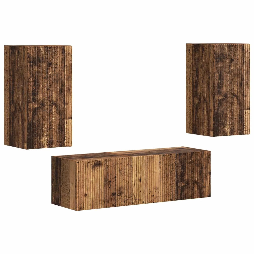 Set di Mobiletto da TV a Parete 4 pz-Credenza per TV sospesa Legno vecchio 255147