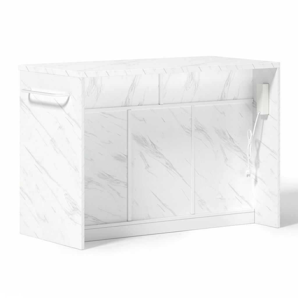 Isola da cucina con 3 ante; 2 cassetti; ripiani regolabili; prese e USB; portaasciugamani; 120 x 60 x 91 cm