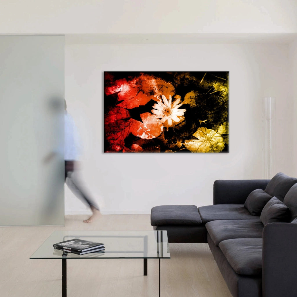 Decorazione Floreale Grunge - Quadro Canvas su telaio in legno Misura: 140x100 cm