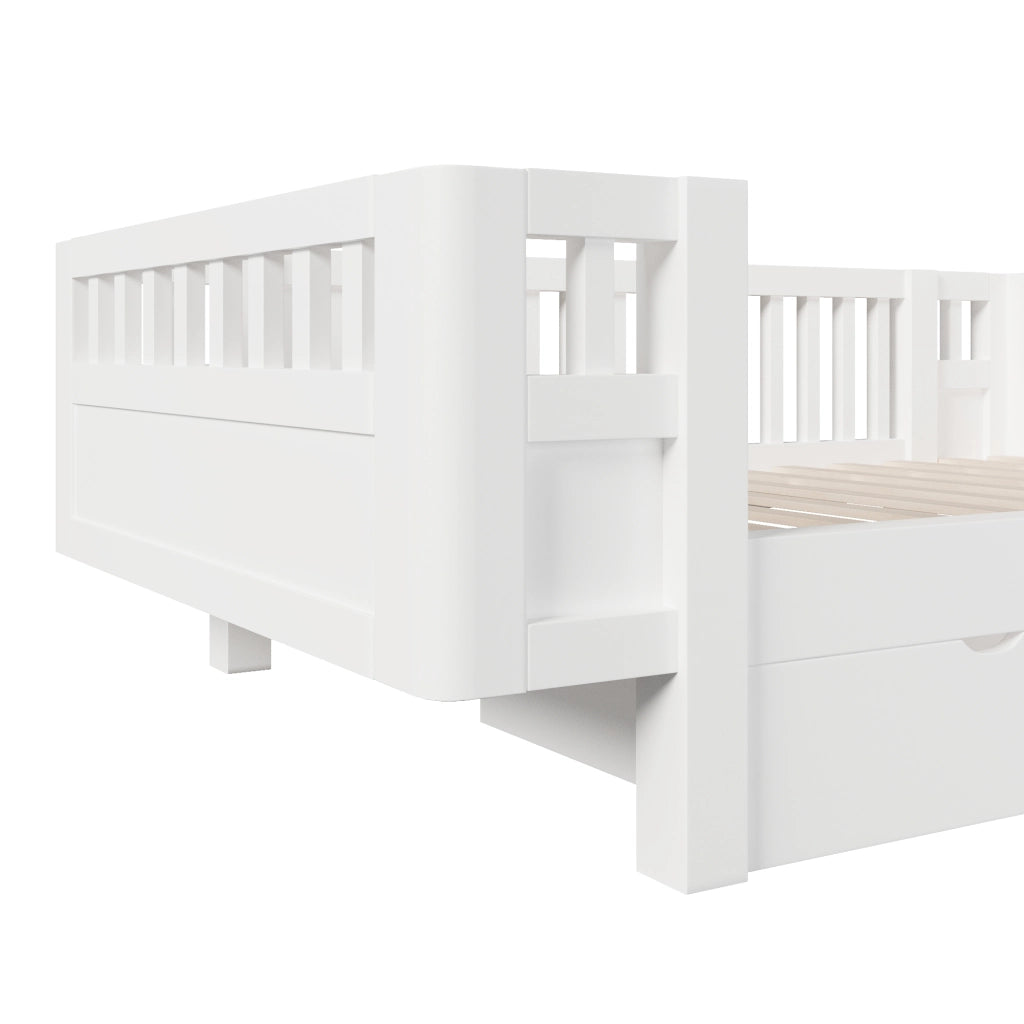 Letto con Cassetti 90x200 cm; Letto Singolo - Sponda; 2 Cassetti - in Legno - Bianco