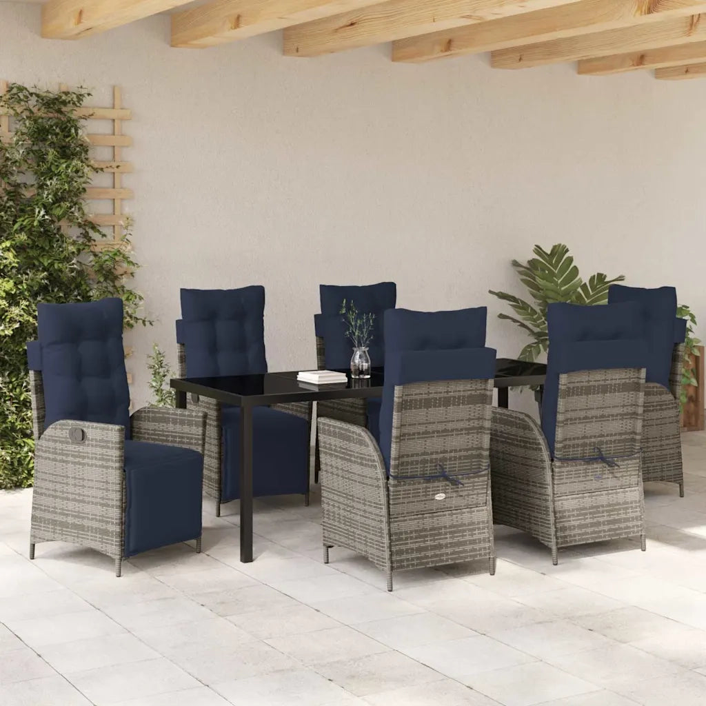 Set da Pranzo per Giardino 7 pcs Grigio e Nero Rattan 3380587