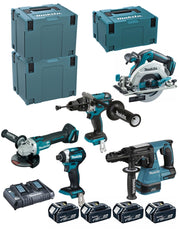 MAKITA Kit DLX5038PTJ (DHP481 + DTD154 + DGA506 + DHR243 + DHS680 + 4 x 5,0 Ah + DC18RD + MAKPAC 3 + 2 x MAKPAC 4)